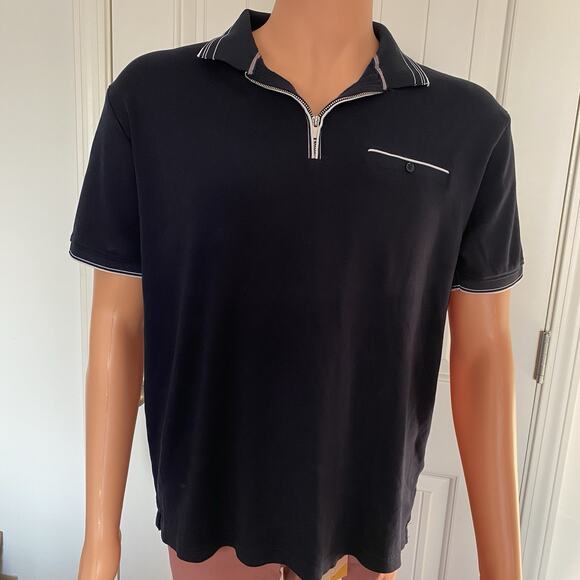 Cactus Man by Ricky Singh Navy Blue Short Sleeve Zipper Shirt LARGE - Picture 1 of 5